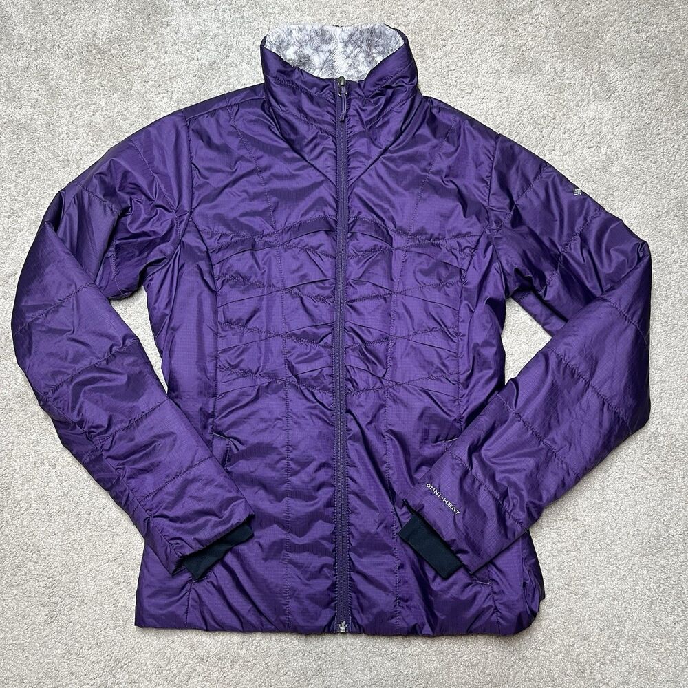 Columbia Womens Omni Heat Puffer Jacket Medium Full Zip Fleece Neck Thermal Coat